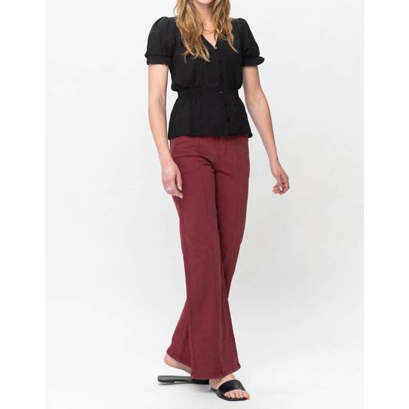 NEW JUDY BLUE high waist dyed straight leg pant in burgundy - Picture 7 of 7